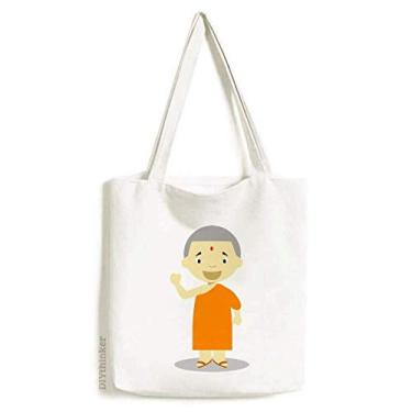 Imagem de Bolsa de lona com desenho de monge Nepal laranja bolsa de compras bolsa casual