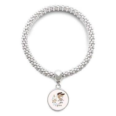 Imagem de DIYthinker Bracelete de prata rosa com pingente de urso de desenho animado e corrente ajustável