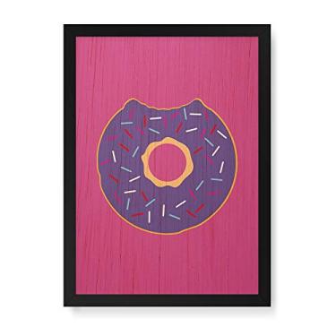 Imagem de Arte Maníacos Quadro Decorativo em Madeira Donut Roxo - 23x16,25cm (Moldura caixa em laca preta)