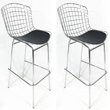 Imagem de Kit 2 Banquetas BERTÓIA Cromada assento preto tubular altura 70cm - Poltronas do Sul