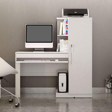 Imagem de Mesa para Computador com Armário 1 Porta 1 Gaveta Office Valdemóveis Branco Fosco
