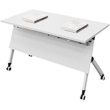 Imagem de Mesa De Treinamento Móvel Flip Top Com Modéstia E Rodas Bloqueáveis, Mesa De Reunião Dobrável Para Salas De Conferência, Salas De Treinamento, Centros De Mídia, Salas De Aula,Branco,120*40*75cm,Hi