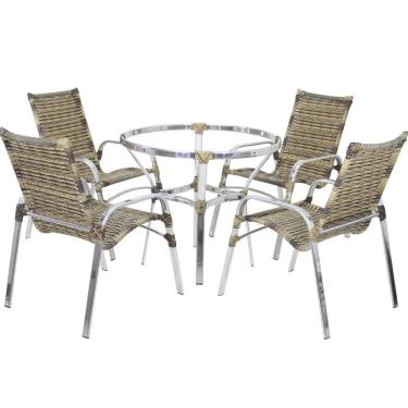 Imagem de Jogo Com 4 Cadeiras E Mesa Emily Em Aluminio Para Piscina, Varanda E Área - Trama 