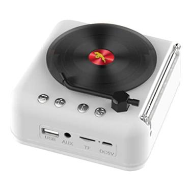 Imagem de Alto-falante Bluetootth Com Registro De Vinil Retrô - Alto-falante Sem Fio Fonógrafo Portátil Com Rádio FM E Som Estéreo HiFi - Alto-falante Bluetootth Inovador Estilo Mini Toca-discos(BRANCO)