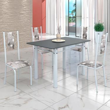 Imagem de Conjunto Sala de Jantar Bahia Mesa Tubo 120x75cm Tampo Pedra com 4 Cadeiras Paraopeba/Branco