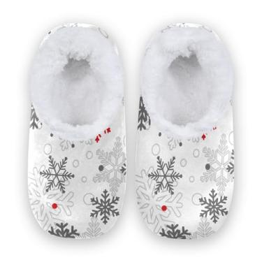 Imagem de CHIFIGNO Sapatos de casa masculinos com padrão de rosas laranjas, chinelos femininos, chinelos femininos para quarto M-XXL, Flocos de neve pequenos de Natal, XX-Large