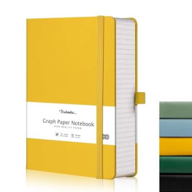Imagem de HIUKOOKA Caderno de papel quadriculado -A5 320 páginas, caderno grosso de couro de capa dura 100 g/m², diários de 14,6 x 21,3 cm para escrever, desenhar amarelo