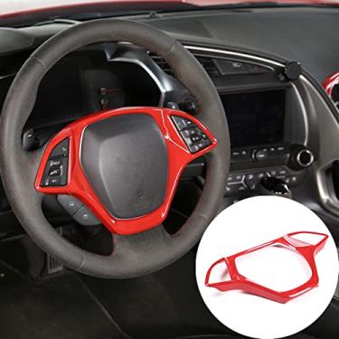 Imagem de Acessórios de acabamento de cobertura de volante de carro compatíveis com Chevrolet Corvette C7 2014-2019 Acessórios de volante com aparência de fibra de carbono para Corvette C7 (plástico ABS,