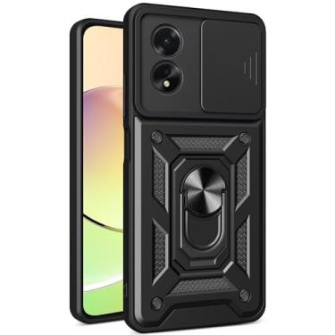 Imagem de Kainevy Capa para celular Oppo A18 resistente com capa protetora para câmera Oppo A18 à prova de choque com suporte magnético de anel preto estético legal para homens meninos capa durável (preto)