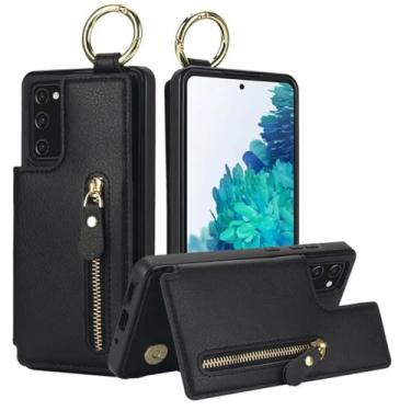 Imagem de Capa de telefone de couro flip com compartimento para cartão para Samsung Galaxy S24 Ultra S23 FE S22 S21 S20 Note 20 10 A15 A25 A35 A55 Capa carteira com zíper, preta, para Samsung S20 FE 4