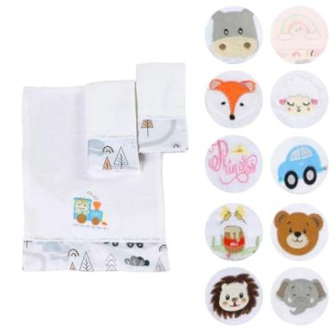 Imagem de Fraldas de Boca Para Bebê Estampada Bordada 30x40 com Tecido Duplo 03 Peças (Trenzinho)