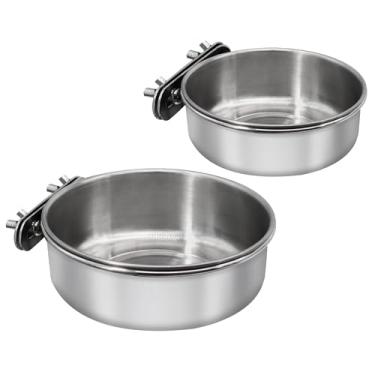 Imagem de DVHEY Copos de prato de alimentação de pássaros médios e grandes, gaiola de comida de papagaio com suporte de braçadeira de aço inoxidável, alimentador de água de galinheiro para periquito calopsita,