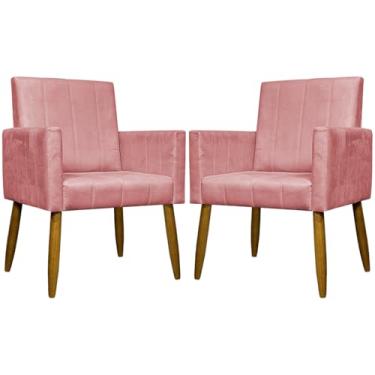 Imagem de Kit 2 Poltronas Para Sala Decorativas Mari Cadeiras Reforçadas Para Recepção Manicure Sala De Espera Consultório Escritório Confortável Pés Palito Suede Rosê - Clique e Decore