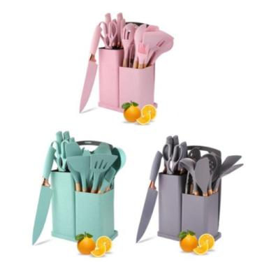 Imagem de Conjunto Utensílios Silicone c/ Facas e Tabua de Cortar 19Pç - Lolla, 