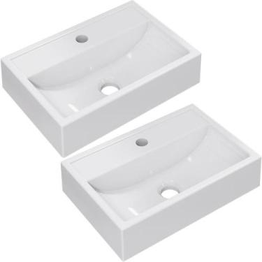 Imagem de Kit 02 Cubas de Apoio Retangular Para Banheiro Lavabo C01 Q450 Branco 
