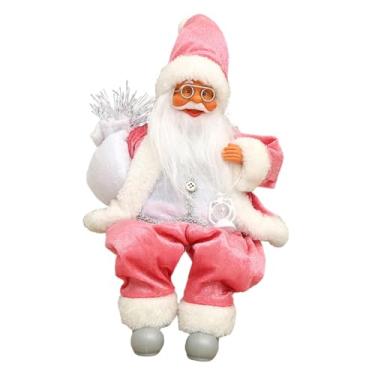 Imagem de oshhni Estatueta de Papai Noel sentado, figura de cena de Natal, presente decorativo, decoração para casa, boneco de pelúcia, ornamento, decoração de Natal, Rosa, 20x10x10 Cm