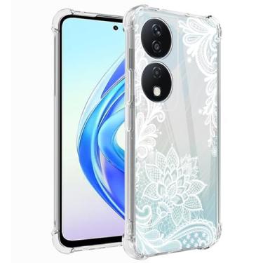 Imagem de Sidande Capa para Honor Play 50 Plus 5G/Honor Play 8T 5G/Honor X7b 4G/5G/Honor 90 Smart 5G Capa para meninas e mulheres, capa protetora de telefone fina em TPU flexível e floral transparente para