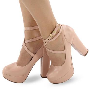Imagem de Sapato Boneca Re&Ton Meia Pata Salto Alto Grosso MP8, Nude, 38
