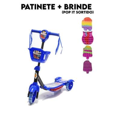 Imagem de Patinete Infantil Azul Carros Meninos Mais Presente Pop It - DM Toys