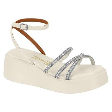 Imagem de Vizzano, SANDÁLIA PAPETE FEMININA VIZZANO 6525.102 TIRAS EM STRASS SOLADO PLATAFORMA 6 CM DE ALTURA Cor:Branco/Off;Tamanho:36