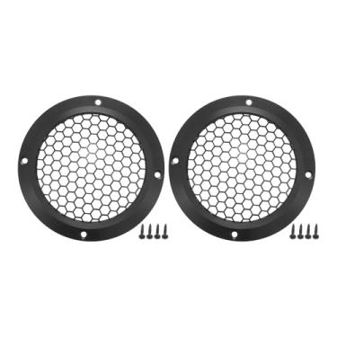 Imagem de ACROPIX Capa universal de grade de alto-falante de carro de 10 cm redonda de malha para alto-falante de áudio de 10 cm capa protetora de subwoofer com parafusos de montagem ferro liga de alumínio