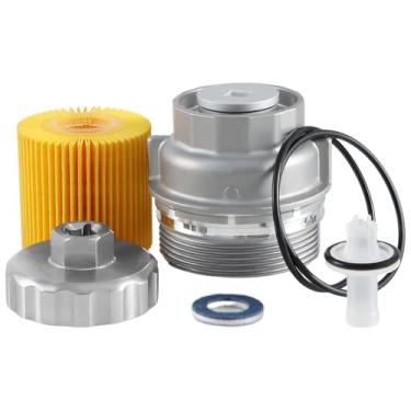 Imagem de Kit de filtro de óleo: filtro de óleo + tampa do invólucro do filtro de óleo + chave de tampa de filtro de óleo de aço inoxidável compatível com Toyota 4Runner Avalon Camry Lexus ES300h ES350 LS460