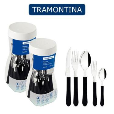 Imagem de Kit Faqueiros Tramontina de Mesa com Pote 40 peças Leme Inox, Preto