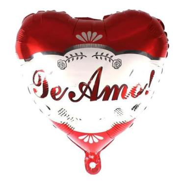 Imagem de Kit Balão Metalizado Coração Te amo Vermelho e Branco - 20un - Extra F