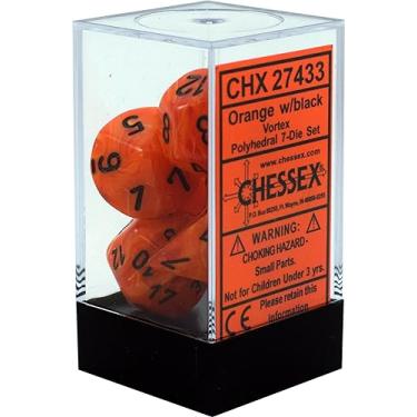 Imagem de Conjunto de dados Chessex CHX27433 Dice-Vortex, Laranja/Preto