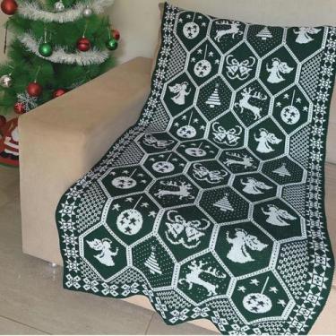 Imagem de Manta Sofá Natal Tricot Xale decorativa Natalina Trico 205x75cm  - Det