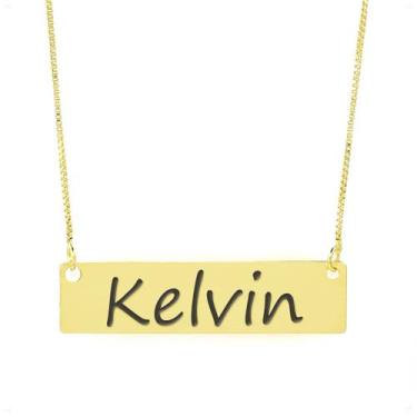 Imagem de Colar Nome Personalizado Chapinha Gravação Kelvin Banhado Ouro 18K - 9