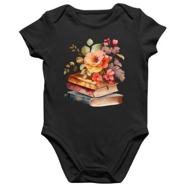 Imagem de Body Bebê Algodão Livros e flores - Foca na Moda, Preto, G