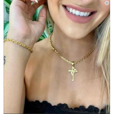 Imagem de Cordão Cadeado 3mm Feminino + Ping + Pulseira Banhado Ouro - ToJoia18k