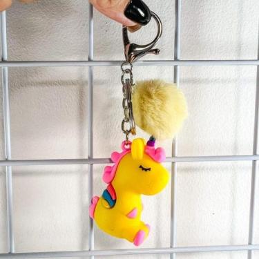 Imagem de Chaveiro fofo Unicórnio com Pompom e Mosquetão - Foforiku, Amarelo
