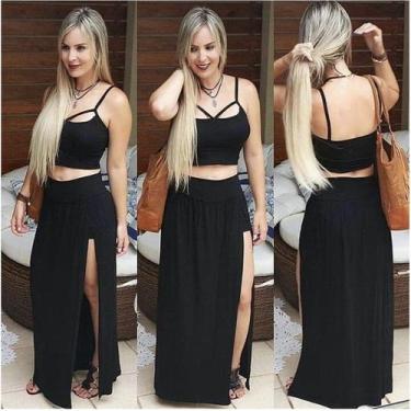Imagem de Conjunto Cropped E Saia Longa Fenda Lateral Viscolycra! - innvistamoda