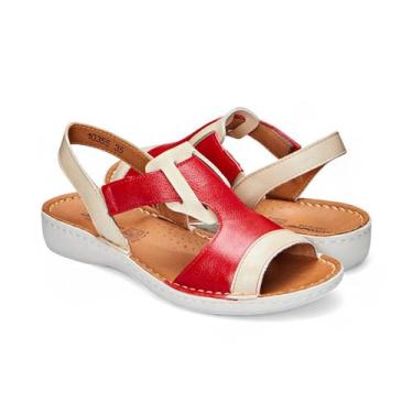 Imagem de Sandália com Elastico Couro Creme com Vermelho Levecomfort , 38