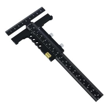 Imagem de Leefasy Arranhador de madeira em forma de T para layout e medição de carpinteiro, ferramenta de escrita de régua de madeira de precisão, acessórios pretos, medidor de medição de marcação de régua