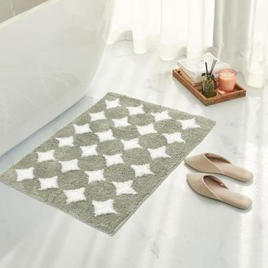 Imagem de Tititex Tapete de banheiro luxuoso com estrelas de losango verde sálvia, 51 x 81 cm, clássico, extra macio e absorvente, tapete de banho felpudo antiderrapante para piso de banheiro