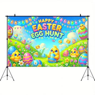Imagem de BlissYard Banner de fundo de festa de Páscoa feliz 188 x 109 cm Happy Easter Egg Hunt Pano de fundo colorido com ovos pintinhos faixa de fundo para Jesus Páscoa primavera festa chá de bebê decorações