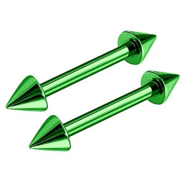 Imagem de 2 peças titânio G23 anodizado verde calibre 16 3/8 10 mm barra piercing joia sobrancelha Daith Tragus Rook 3 mm cone M11092
