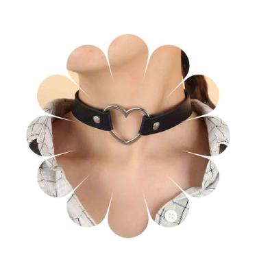 Imagem de YienDoo Colar gargantilha preta gótica, gargantilha de couro, vintage, colar com pingente de coração de prata, gargantilha de veludo, punk, colar de coração, berloque, joia de presente para mulheres,