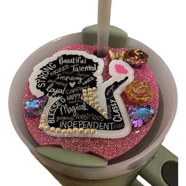 Imagem de Berloque fofo de menina negra para acessórios Stanley Cup Copo de 1,134 g com tampa de palha de silicone e placa de tampa (preto, 1,134 g)