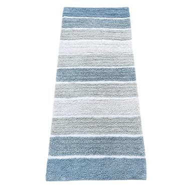 Imagem de Chardin home Cordural Stripe Tapete de banho com spray de látex antiderrapante por baixo. Azul, 61 cm L x 152 cm C
