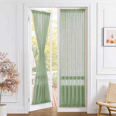 Imagem de Tollpiz Cortina de porta transparente para armário cortina texturizada de linho transparente filtro de luz voile cortina francesa com bolso para varão, porta de pátio, 63,5 x 203,2 cm de comprimento,