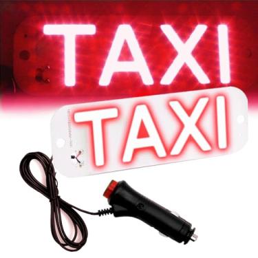 Imagem de Placa Letreiro Luminoso de Sinalização, Led TAXI (Led COB) (VERMELHO) (DC 12V) (Fundo Branco) com Ventosas para Fixação no Parabrisas e com Plug Conector P4 para Tomada 12v de Carro e Botão Liga e Desliga - Vermelho