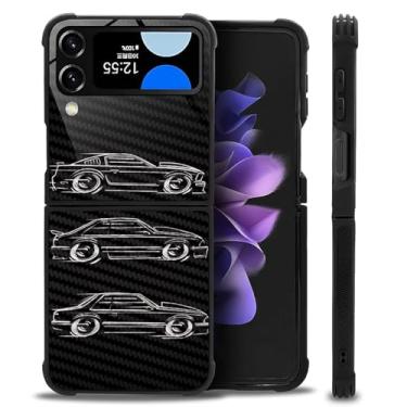 Imagem de CARLOCA Compatível com Samsung Galaxy Z Flip 4 5G, preto e branco vetor carro design arte padrão design moderno para meninas à prova de choque anti-arranhões capa traseira rígida PC para Samsung
