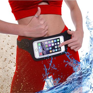 Imagem de Cinto de natação para corrida à prova d'água para iPhone 6 7 8 X 11 12 Plus e Android Samsung - Com capa touchscreen - Bolsa de cintura seca com classificação IPX8 para OCR, esqui, praia, piscina, caiaque, rafting, etc!, Preto real, 27 - 45