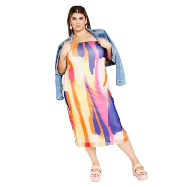 Imagem de City Chic Vestido estampado branco indie plus size, Ink Play, 52