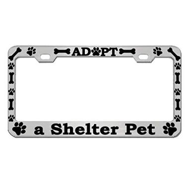 Imagem de BISIRI Adopt a Shelter Pet Animal Lover Metal Heavy Black/Chrome License Pleat Frame Car Tag Hold (cromado/preto A)