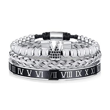 Imagem de WFYOU Pulseiras masculinas com coroa imperial de ouro 18 quilates, pulseiras de zircônia cúbica, pulseiras de cruz, berloque masculino de luxo, Metal, Zircônia cúbica